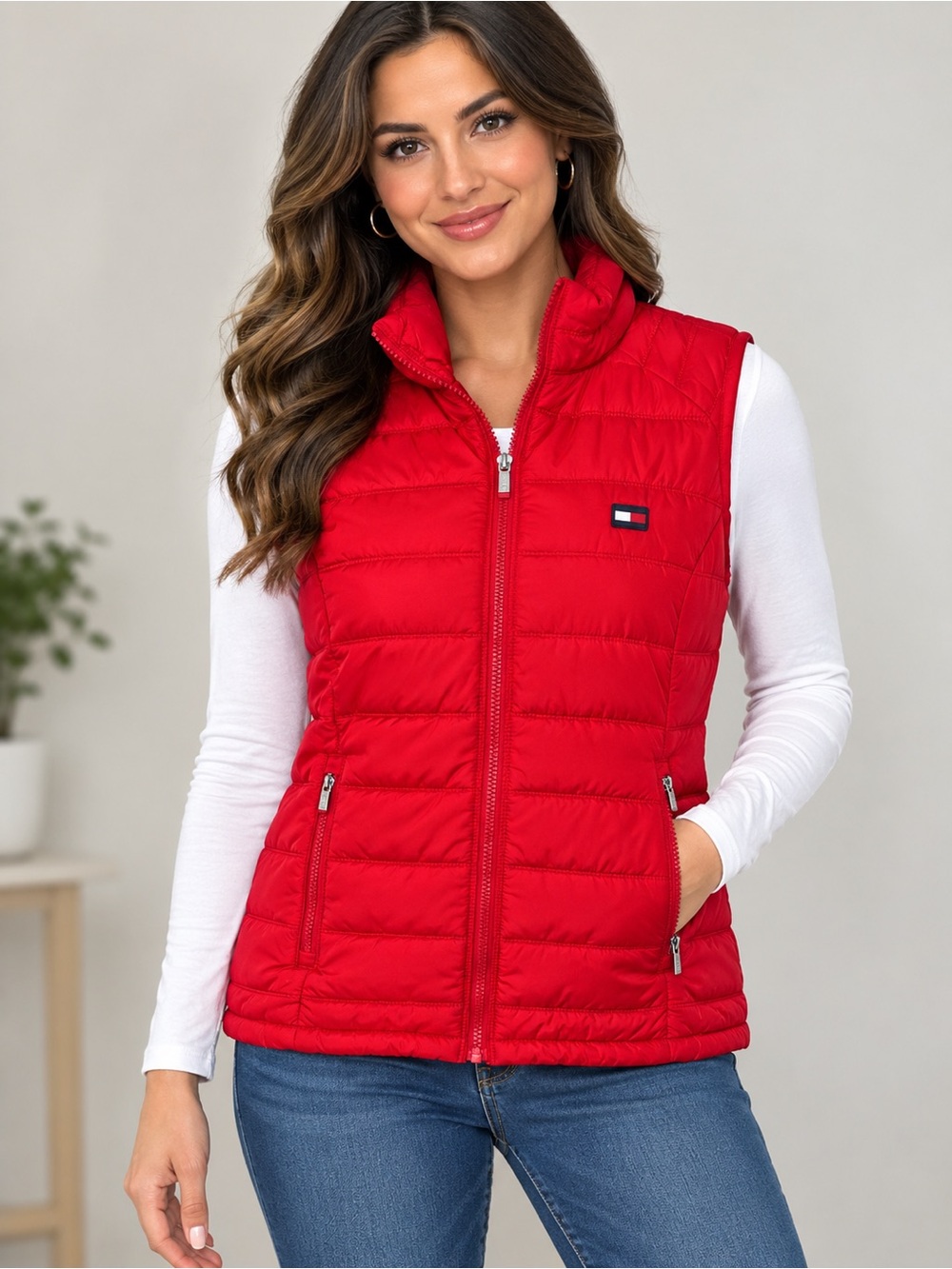 Tommy Hilfiger Red Quilted Lightweight Puffer Vest Women’s Medium!